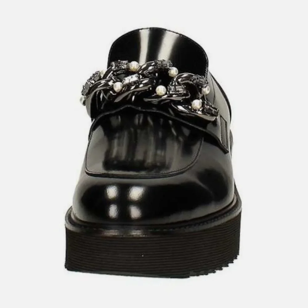 Jeannot Donna Leather Embellished Platform Slip On Loafer